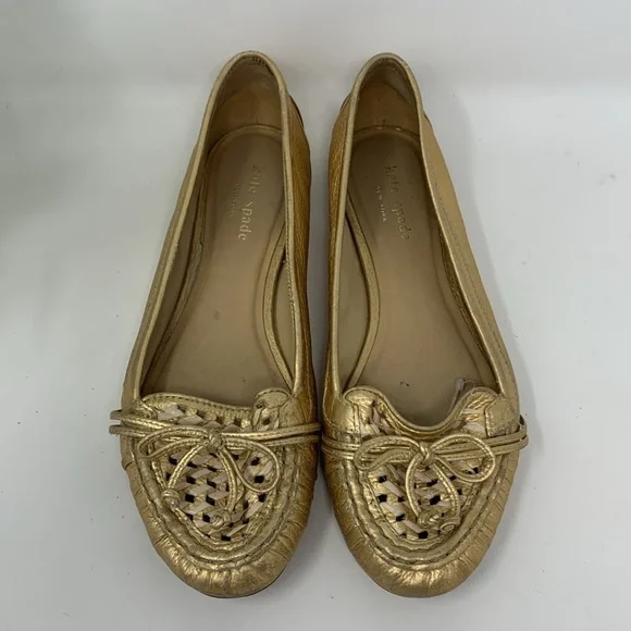 Kate Spade Gold Woven Loafers Size 7 - Picture 5 of 16